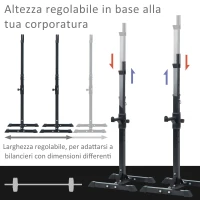 HOMCOM Rack Palestra Regolabile in Altezza su 12 Livelli, Rack Squat in Acciaio, Supporto Bilanciere Max 150KG, 52x48x108-163 cm, Nero(m-5)
