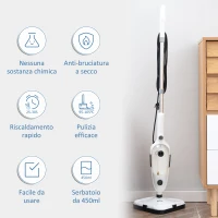 HOMCOM Scopa a Vapore Elettrica con 11 Accessori, Serbatoio 450 ml, 1330 W - Bianca(m-5)