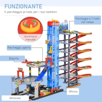 HOMCOM Garage Giocattolo a 7 Livelli con Rampe, Ascensore ed Eliporto, Elicottero e Macchinine Incluse, 92x46x71cm, Multicolore(m-4)