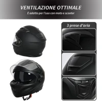 HOMCOM Casco Moto Integrale con Visiera Esterna e Parasole, Slot per Bluetooth e ECE R22, Taglia M 57/58cm, Nero(m-5)