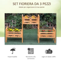 Outsunny Portapiante Modulabile a 3 Pezzi, Fioriera da Esterno con Portavasi in Legno di Abete, Giallo, 50.8x22.8x40.6cm(m-5)