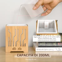 HOMCOM Diffusore di Aromi Oli Essenziali per Ambienti Fino a 15-18㎡, Vaporizzatore a 2 Modalità con 7 Luci Colorate, Bambù 200Ml(m-5)