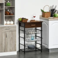 HOMCOM Mobiletto Cucina Salvaspazio con Cassetto e Cestelli Estraibili in Metallo e Legno, Marrone e Nero, 60x40x86.3cm(m-2)