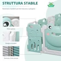 HOMCOM Recinto per Bambini Box Modulare 14 Pezzi, Porta con Blocco e Giochi Integrati, Plastica PP, 154x154x62cm, Verde(m-8)