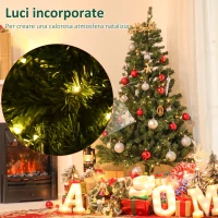 HOMCOM Albero di Natale Artificiale da 150cm con 490 Rami e 170 Luci a LED, Base Pieghevole e Rimovibile(m-4)