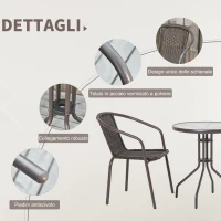 Outsunny Set Tavolo Pieghevole e 2 Sedie da Giardino in Acciaio e Rattan PE, Arredamento da Esterno da 3 Pezzi Marrone(m-7)