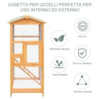 PawHut Gabbia per Uccellini da Esterno in Legno di Pino, Voliera con 2 Aperture e Scaletta, 68x63x165cm(m-4)