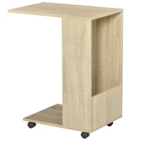 HOMCOM Table basse bout de canapé table d'appoint table de lit à roulette avec rangement chêne clair(m-1)