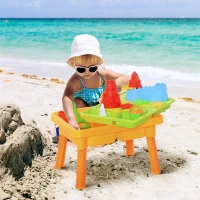 HOMCOM Sabbiera per Bambini Tavolo da Gioco Sensoriale con 2 Vani Separati per Acqua e Sabbia, 23 Pezzi, 59x42x37cm(m-2)
