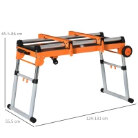 HOMCOM Banco da Lavoro Pieghevole 5 in 1, Carrello, Trabattello e Supporto per Troncatrice Radiale, Altezza Regolabile, 124-131x55.5x65.5-86cm(m-3)