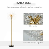 HOMCOM Lampada da Terra Moderna a Stelo con Piantana e Paralume con Cristalli, 8 Punti Luce 40W, Ф40x160cm, Oro e Nero(m-4)