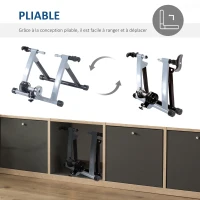 HOMCOM Home Trainer vélo Support d'entrainement Pliable pour vélo de Route VTT Acier Gris métal(m-5)