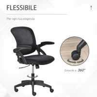 Vinsetto Sedia da Ufficio Ergonomica con Schienale a Rete e Seduta Imbottita, Altezza Regolabile, 65.5x61.5x88-97.5cm, Nero(m-7)