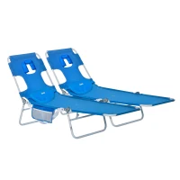 Outsunny Set 2 Sdraio da Giardino Pieghevoli, Schienale Regolabile su 5 Posizioni e Apertura per il Viso, 182x55x28cm Blu(m-1)