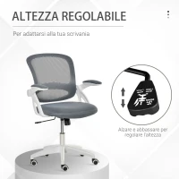 Vinsetto Sedia da Ufficio Ergonomica con Schienale a Rete e Seduta Imbottita, Altezza Regolabile, 65.5x61.5x88-97.5cm, Grigio(m-5)