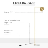 HOMCOM Lampada da Terra Moderna con Paralume Regolabile in Stile Vintage Compatibile con E27 40W - Oro(m-5)