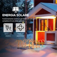 Outsunny Filo di Luci Natalizie con 10 Bastoncini di Zucchero, Decorazione di Natale con Pannello Solare, Lunghezza 516cm(m-4)