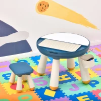 HOMCOM Ensemble table de construction bureau enfant table à dessin 3 en 1 multi-activités pour enfant avec tabouret Ø 63 x 49H cm bleu et blanc(m-2)