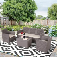 Outsunny Salottino Esterni Componibile in PP Effetto Rattan Set da 4 Pezzi Grigio con Divano, Poltrona, Tavolo Contenitore e Cuscini(m-2)