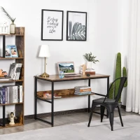 HOMCOM Scrivania Moderna Design Industriale in Metallo e Pannelli Truciolari Impermeabili e Antigraffio con Mensola, 120x60x77cm(m-2)