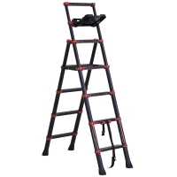 HOMCOM Scala in alluminio con scaletta doppia vassoio pieghevole salvaspazio(m-1)