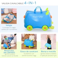 HOMCOM Valigia Cavalcabile Bimbi, Trolley per Bambini 3-6 Anni, Bagaglio a Mano per Aereo, Azzurro, 46x22x33.5cm(m-5)