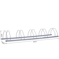 HOMCOM Rastrelliera Portabiciclette per 5 Bici, Acciaio Zincato Antiruggine, Fissaggio Parete/Pavimento 140.5 x 30 x 21.5cm(m-3)