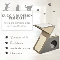 PawHut Cuccia per Gatti con Tiragraffi e Pallina in Corda Sisal, in Legno MDF, Grigia e Color Legno, 60 x 37 x 65cm(m-7)
