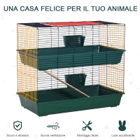 PawHut Gabbia per Conigli Porcellini d'India e Piccoli Animali a 2 Livelli con Rampa, 3 Porte e 2 Mangiatoie, 118x59x102cm(m-4)