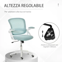 Vinsetto Sedia da Ufficio Ergonomica con Schienale a Rete e Seduta Imbottita, Altezza Regolabile, 65.5x61.5x88-97.5cm, Azzurro(m-5)
