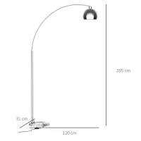 Homcom Lampada da Terra ad Arco con Paralume Regolabile in Acciaio con Base Rotonda in Marmo(m-3)