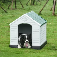 PawHut Cuccia per Cani Medi da Esterno e Interno, Casetta in Plastica con Cancello Rimovibile, 78x87x81cm, Bianco Verde Nero(m-4)