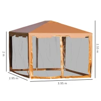 Outsunny Tenda Gazebo da Giardino Pieghevole con Zanzariera, Struttura in Metallo Copertura PE, 395x295cm, Marrone(m-3)