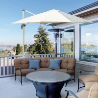 Outsunny Ombrellone a Sbalzo 3 x 3m con Rotazione 360°, in Alluminio e Poliestere anti UV, per Giardino/Esterni, 2.96×2.96×2.65m, Bianco(m-2)