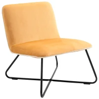 HOMCOM Poltrona in Velluto Stile Nordico Senza Braccioli, Poltroncina da Camera con Base in Metallo Incrociata, 55x69x68cm, Giallo(m-1)
