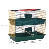 PawHut Gabbia per Conigli Porcellini d'India e Piccoli Animali a 2 Livelli con Rampa, 3 Porte e 2 Mangiatoie, 118x59x102cm(m-3)