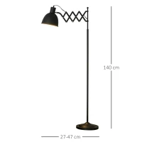HOMCOM Lampada da Terra 140cm con Paralume Regolabile ed Estraibile, Base Rotonda, Interruttore a Pedale in Metallo Nero(m-4)