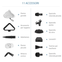 HOMCOM Scopa a Vapore Elettrica con 11 Accessori, Serbatoio 450 ml, 1330 W - Bianca(m-4)