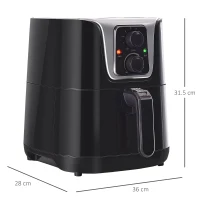 HOMCOM Friggitrice ad Aria Calda Temperatura Regolabile da 80-200°C, 1300W, Friggitrice Senza Olio da 4L con Timer 30 minuti, Spegnimento Automatico, Nero(m-3)