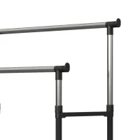 HOMCOM Appendiabiti Attaccapanni in Acciaio con Altezza Regolabile, Stand Porta Abiti, 4 Rotelle, 2 Binari e 1 Ripiano, Nero(m-9)