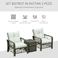 Outsunny Set 2 Poltrone da Giardino e Tavolino Contenitore in Rattan PE e Acciaio, Arredamento da Esterno Grigio e Beige(m-5)