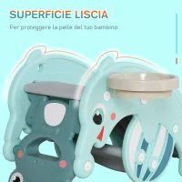 HOMCOM 3-in-1 Cavallo a Dondolo Scivolo per Bambini e Canestro, Età 18-36 mesi, per Casa e Giardino, Verde(m-7)