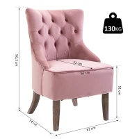 Homcom Poltroncina in Velluto Rosa con Gambe in Legno e Schienale Trapuntato(m-3)