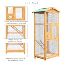 PawHut Gabbia per Uccellini da Esterno in Legno di Pino, Voliera con 2 Aperture e Scaletta, 68x63x165cm(m-7)