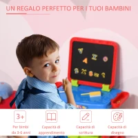 HOMCOM Banco con Lavagna Magnetica per Bambini, Gioco Educativo con Pennarelli, Gessetti e Lettere Magnetiche 3-6 Anni, 56x39.5x74cm(m-7)