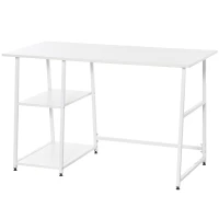 HOMCOM Scrivania Moderna per Camera e Ufficio con 2 Ripiani Laterali, Scrivania Porta PC in Legno e Acciaio, 120x60x76cm, Bianco(m-1)
