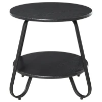 HOMCOM Tavolino Rotondo da Caffè Stile Industriale con 2 Ripiani e Telaio in Metallo Nero per Soggiorno Φ50x46.5cm(m-1)