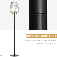 HOMCOM Lampada da Terra Design Industriale Retrò, Paralume in Metallo, Illuminazione Interni Casa, Studio, Ufficio(m-5)