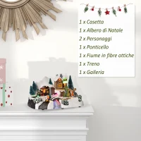 HOMCOM Villaggio di Natale con Luci LED, 8 Musiche e Albero Girevole, 30x19x19.5cm(m-7)