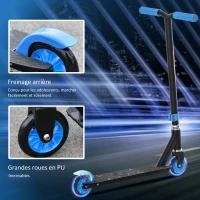 HOMCOM Trottinette freestyle cascade 2 roues PU pour adultes et adolescents plus de 14 ans roue avant rotation à 360° noir et bleu(m-6)